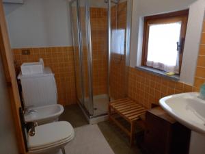 a bathroom with a shower and a toilet and a sink at vallemaira house casa SAN SEBASTIANO gruppi 5 - 18 persone in San Damiano Macra