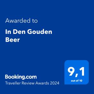 een blauw scherm met de tekst toegekend aan in der gordon bier bij In Den Gouden Beer in Vlissingen