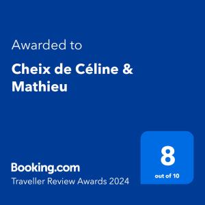 En logo, et sertifikat eller et firmaskilt på Cheix de Céline & Mathieu