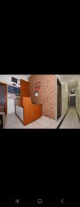 two pictures of a living room and a kitchen at New hotel blue stars in Varanasi