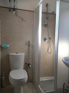 uma casa de banho com um chuveiro, um WC e um lavatório. em C. Giarelli em Monti di Licciana Nardi
