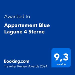 ein blauer Bildschirm mit dem Text, der für das Abkommen blueiane-Schema vergeben wird in der Unterkunft Appartement Blue Lagune 4 Sterne in Prizna