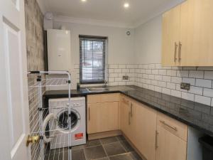 a kitchen with a washer and dryer in it at 1 Ilsham Cottages in Torquay