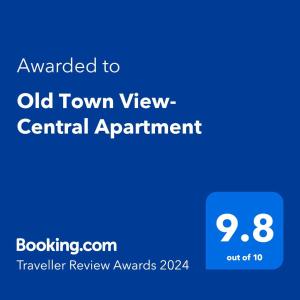 Un certificat, premiu, logo sau alt document afișat la Old Town View- Central Apartment