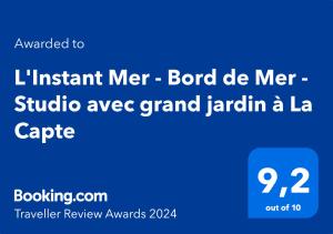 Certyfikat, podpis lub inny dokument wystawiony w obiekcie L'Instant Mer - Bord de Mer - Studio avec grand jardin à La Capte