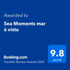 uma captura de tela de um telefone com o texto atualizado para os momentos do mar mar mar um visto em Sea Moments mar à vista em Portimão