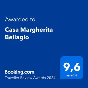 Ett certifikat, pris eller annat dokument som visas upp på Casa Margherita Bellagio