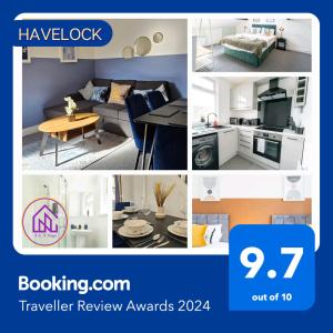Havelock Apartments, City Centre Location في سويندون: ملصق بصور صاله ومطبخ