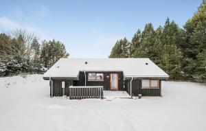 a small house with a snow covered roof at Nice Home In Fjerritslev With Sauna in Fjerritslev