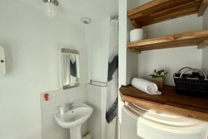 uma casa de banho com um WC e um lavatório em Le fonctionnel - Grande terrasse en plein centre ! em Castelnau-le-Lez