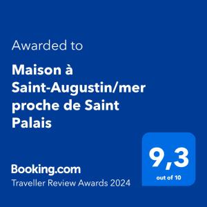 uma imagem de um telefone com o texto queria missão um santo austinmite em Maison à Saint-Augustin/mer proche de Saint Palais em Saint-Augustin