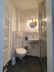 een badkamer met een toilet en een wastafel bij Goldfisch-1-Person in Brunsbüttel