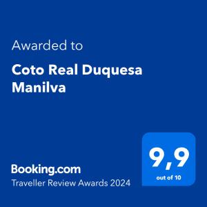ein Screenshot eines Mobiltelefons mit dem Text, der CICO Real Drupal verliehen wurde in der Unterkunft Coto Real Duquesa Manilva in Manilva