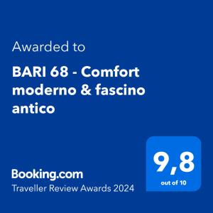 Certifikát, hodnocení, plakát nebo jiný dokument vystavený v ubytování BARI 68 - Comfort moderno & fascino antico