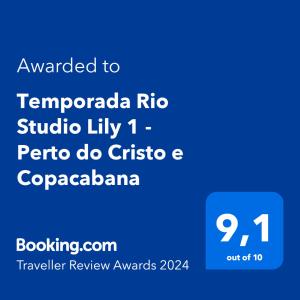 Captura de pantalla de un celular con el texto quería temagogapa rico en Temporada Rio Studio Lily 2 - Perto do Cristo e de Copacabana, en Río de Janeiro