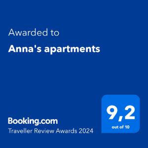 una pantalla azul con el texto concedido a las designaciones de amanas en Anna's apartments, en Alicante