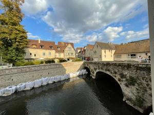 a bridge over a river in a town at L'Eure Tranquille in Chartres