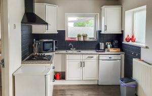 een witte keuken met een wastafel en een magnetron bij Room With A View in Sprundel