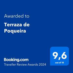 Ett certifikat, pris eller annat dokument som visas upp på Terraza de Poqueira