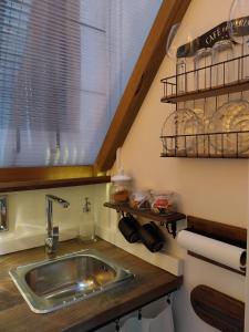 cocina con fregadero y ventana en Suite Garden House, en Santa Cristina d'Aro