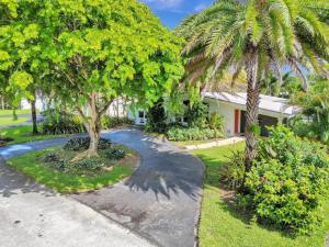 une maison avec un palmier et une allée dans l'établissement Lush and quiet oasis for 7, pool, close to beach, à Fort Lauderdale