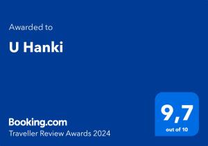 Certifikát, ocenenie alebo iný dokument vystavený v ubytovaní U Hanki
