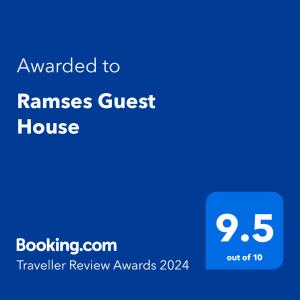 Ramses Guest House tesisinde sergilenen bir sertifika, ödül, işaret veya başka bir belge