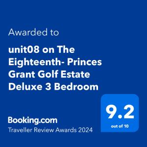 Majutusasutuses Unit08 on The Eighteenth with inverter at Princes Grant Golf Estate olev sertifikaat, autasu, silt või muu dokument