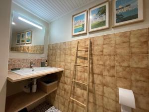 a bathroom with a sink and a mirror at Le Doux Douillet Beauval à 5mn du Zoo - Gite Familial en Hypercentre de Saint-Aignan in Saint-Aignan +34 photos