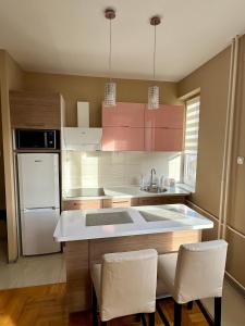 una cucina con un lavello e un piano di lavoro di Trident Apartments 3 a Niš