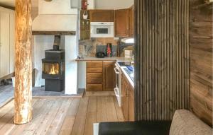 una cucina con armadi in legno e piano cottura di 2 Bedroom Pet Friendly Home In Idkerberget a Idkerberget