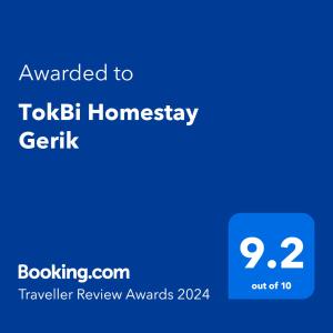 Sertifikat, nagrada, logo ili drugi dokument prikazan u objektu TokBi Homestay Gerik