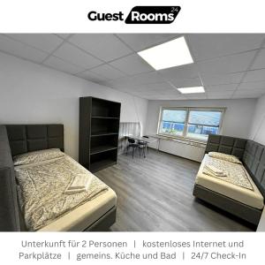 a room with two beds and a table in it at Unterkunft für 2 - GuestRooms24 - Marl in Marl