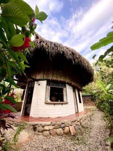 a small hut with a thatched roof with a window at Casa Komerio in Palomino