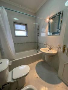 a bathroom with a toilet and a sink and a tub at Comfortable family apt - 1002 in Amman