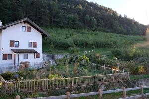 une maison blanche avec un jardin en face d'une montagne dans l'établissement Maisonnette de campagne, à Sion