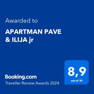 Certifikát, ocenenie alebo iný dokument vystavený v ubytovaní APARTMAN PAVE & ILIJA jr