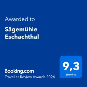 Un certificat, premiu, logo sau alt document afișat la Sägemühle Eschachthal