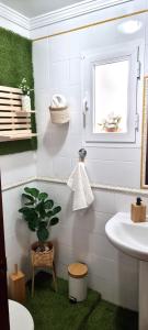a bathroom with a sink and a potted plant at PUERTA BAHÍA, Parking privado in Jerez de la Frontera