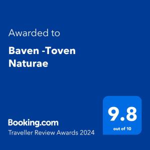 Certifikát, hodnocení, plakát nebo jiný dokument vystavený v ubytování Baven -Toven Naturae