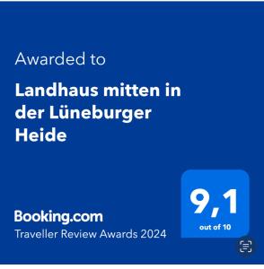 Сертификат, награда, табела или друг документ на показ в Landhaus mitten in der Lüneburger Heide