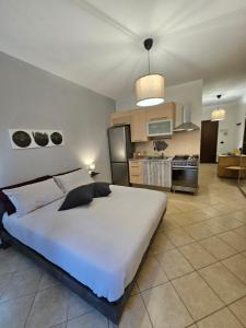 een slaapkamer met een groot wit bed en een keuken bij Divina House in Marino