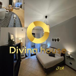 2 fotos de un dormitorio con 1 cama en una habitación en Divina House, en Marino
