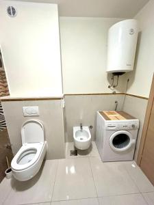 een kleine badkamer met een toilet en een wastafel bij Delux 4 Stars Apartment Ariadne - 1 Min from Beach in Soline