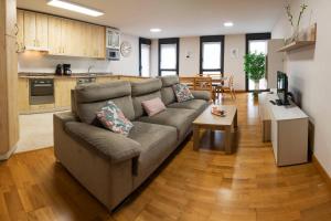 sala de estar con sofá y cocina en Apartamento Baztan Berri, en Elizondo