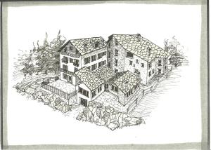 een afbeelding van een tekening van een huis bij Hotel Locanda Grauson in Cogne