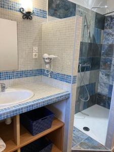 a bathroom with a sink and a shower at Mas de Cachoun in Barbentane +10 photos