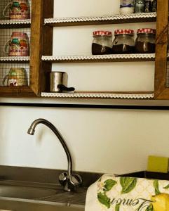a kitchen counter with a sink and a kitchen counter top at Errika's Sweet Home in Provatas