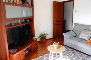 uma sala de estar com um sofá e uma televisão de ecrã plano em Judith House - Amadora Este na Amadora