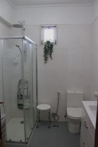 a bathroom with a glass shower and a toilet at Judith House - Amadora Este in Amadora